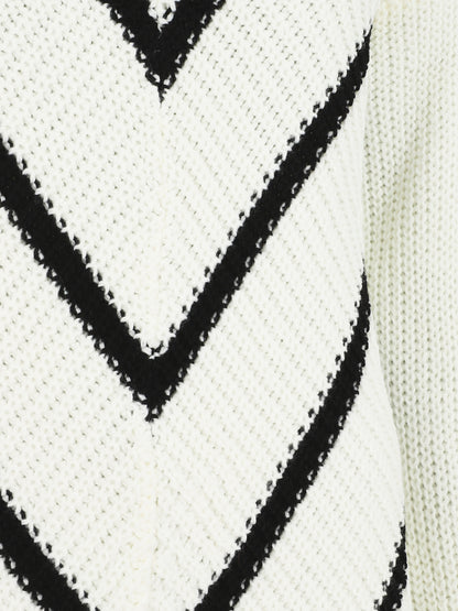 Pull en maille imprimé rayures en V - Blanc - 3