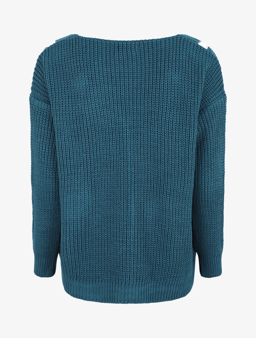 Pull en maille imprimé rayures en V - Bleu canard - 2