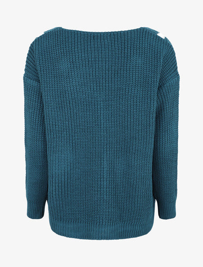 Pull en maille imprimé rayures en V - Bleu canard - 2