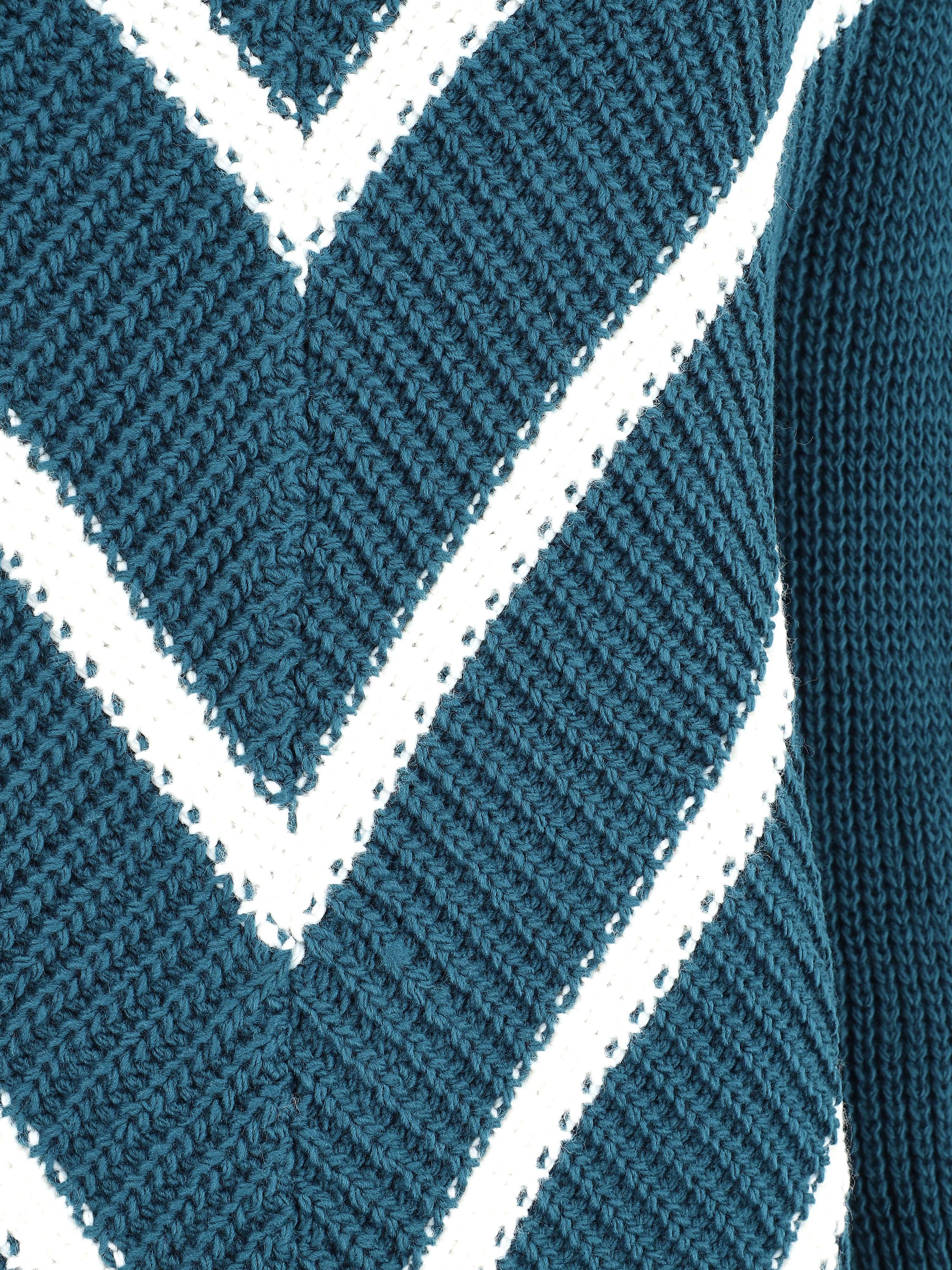 Pull en maille imprimé rayures en V - Bleu canard - 3