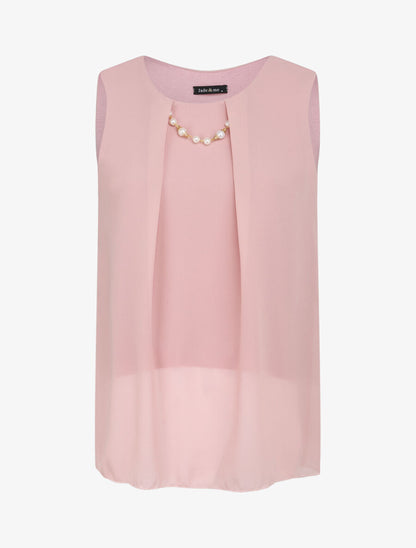 Top en voile à col à bijou - Rose poudré - 4