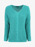 Pull uni à col V et torsade - Turquoise - 1
