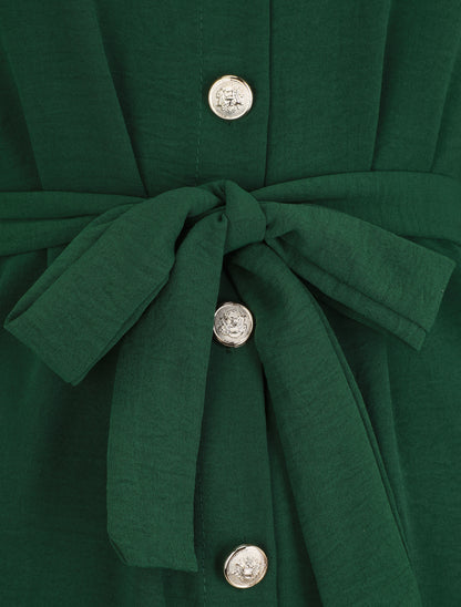 Robe chemise unie à manches longues - Vert - 3