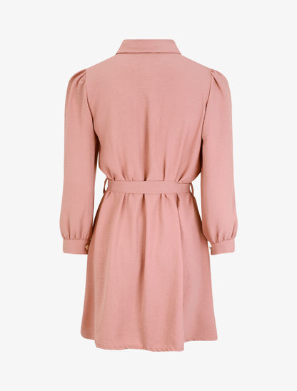 Robe chemise unie à manches longues - Rose - 2