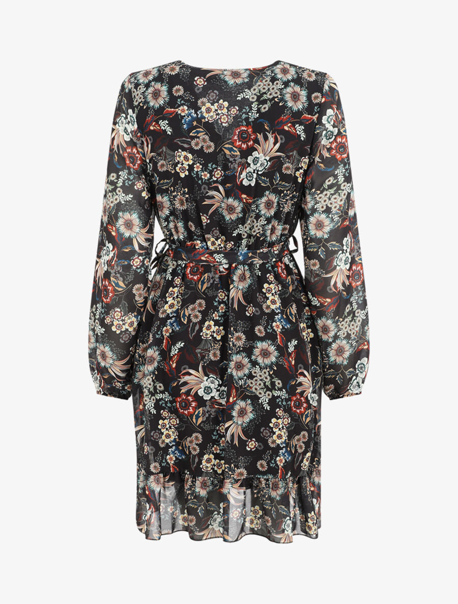 Robe à volants imprimé fleurs baroques - Noir - 2