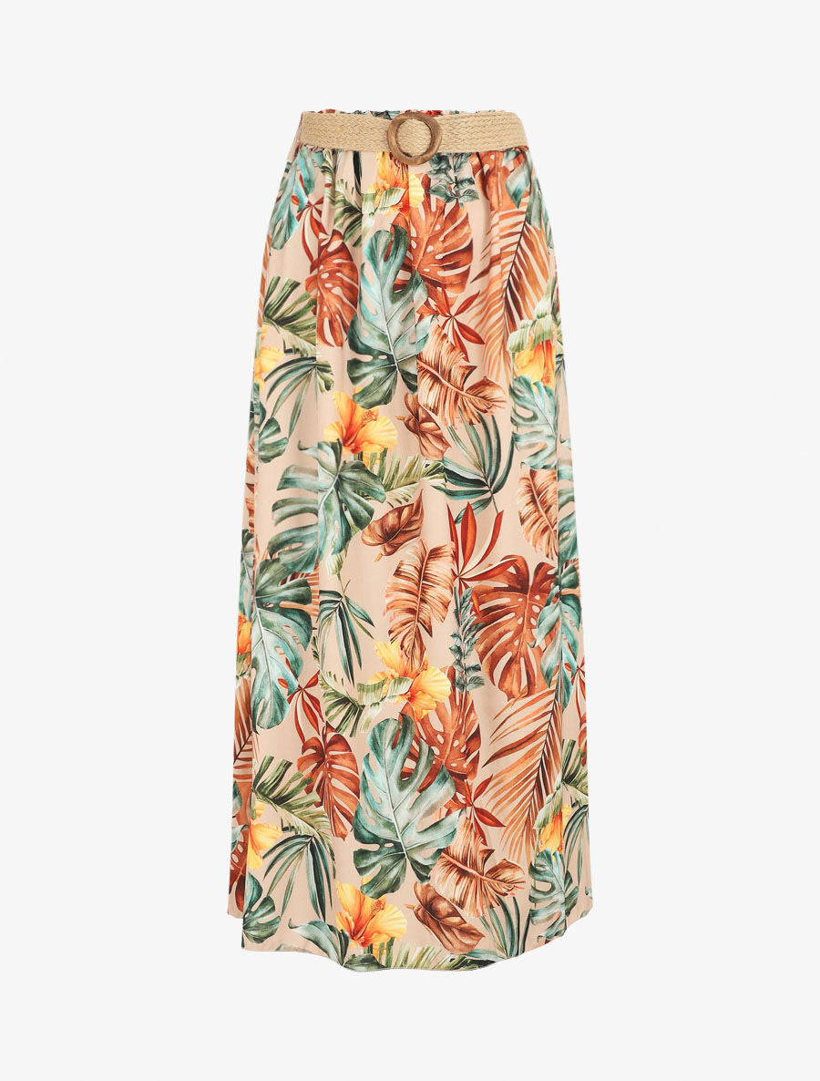 Jupe longue à imprimé tropical - Beige - 4