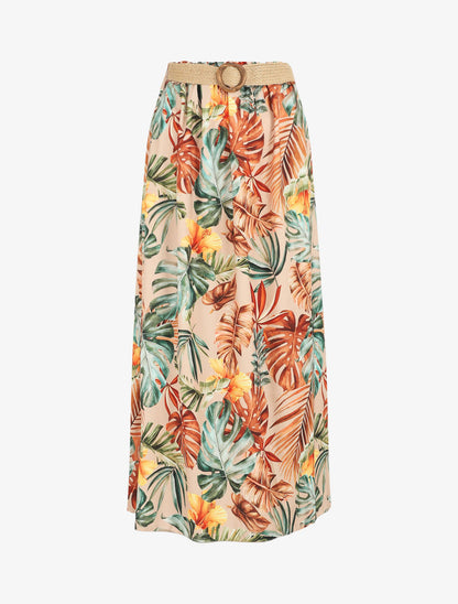 Jupe longue à imprimé tropical - Beige - 4