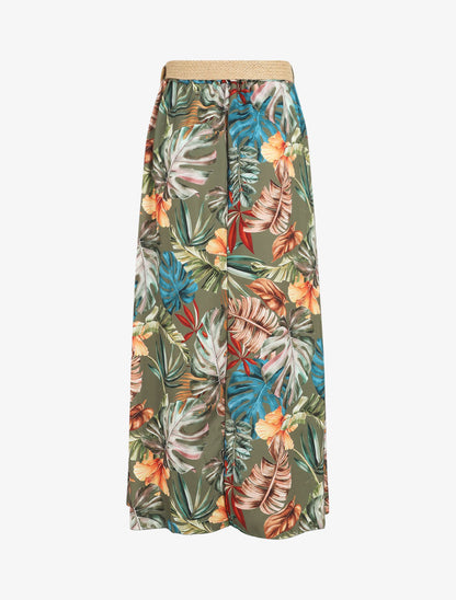 Jupe longue à imprimé tropical - Kaki - 2
