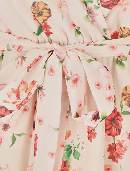 Robe cache-coeur à imprimé fleurie - Beige - 3