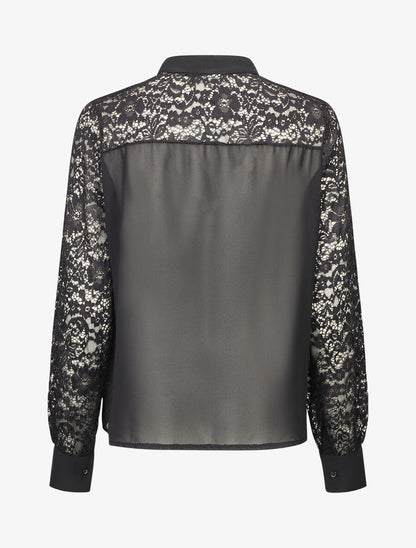 Blouse à manches longues ajourées en dentelle - Noir - 2