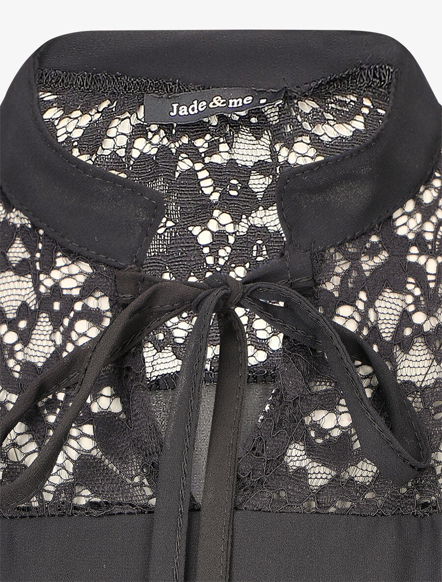 Blouse à manches longues ajourées en dentelle - Noir - 3