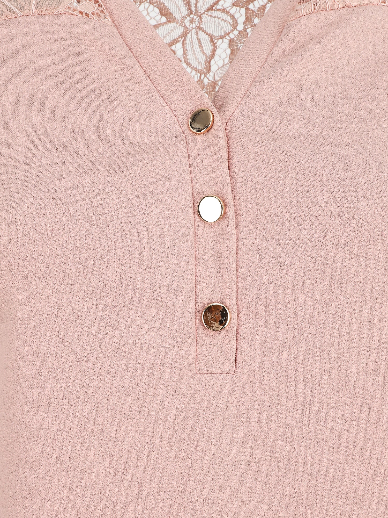 Blouse unie à dentelle - Rose - 3