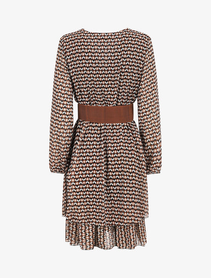 Robe col cache-coeur imprimé mosaïque - Marron - 2