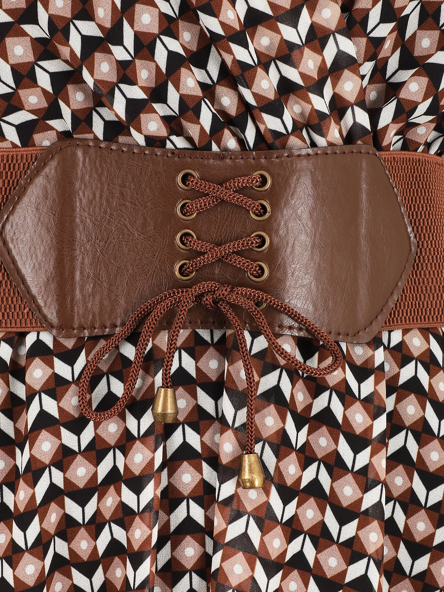 Robe col cache-coeur imprimé mosaïque - Marron - 3