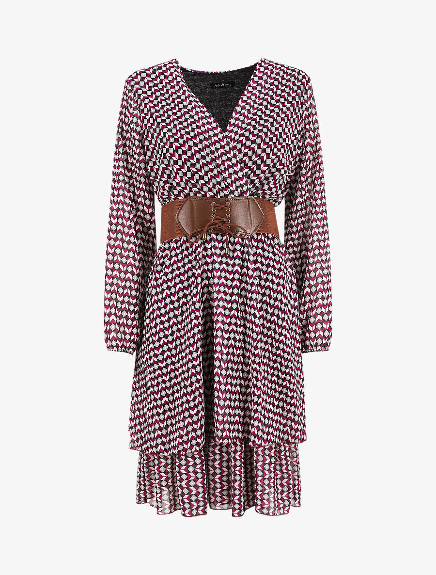 Robe col cache-coeur imprimé mosaïque - Violet - 1