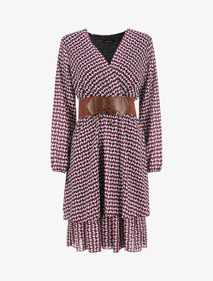 Robe col cache-coeur imprimé mosaïque - Violet - 1