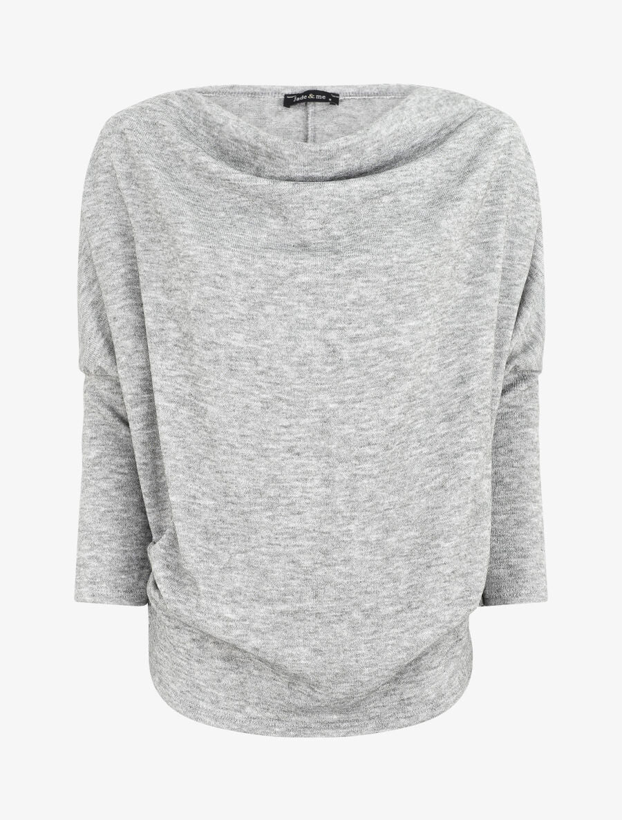 Pull loose col bénitier - Gris clair - 1