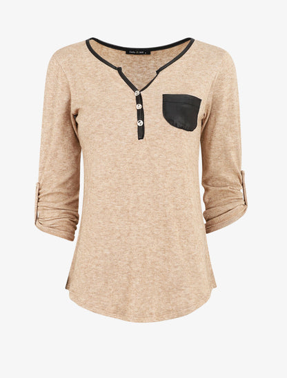 Pull fin droit à poche plaquée - Beige - 1