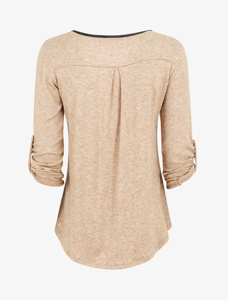 Pull fin droit à poche plaquée - Beige - 2