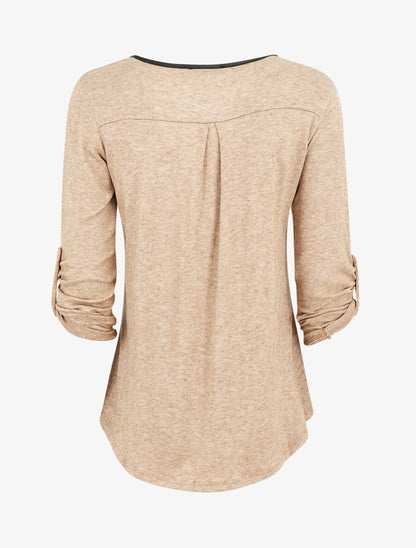 Pull fin droit à poche plaquée - Beige - 2