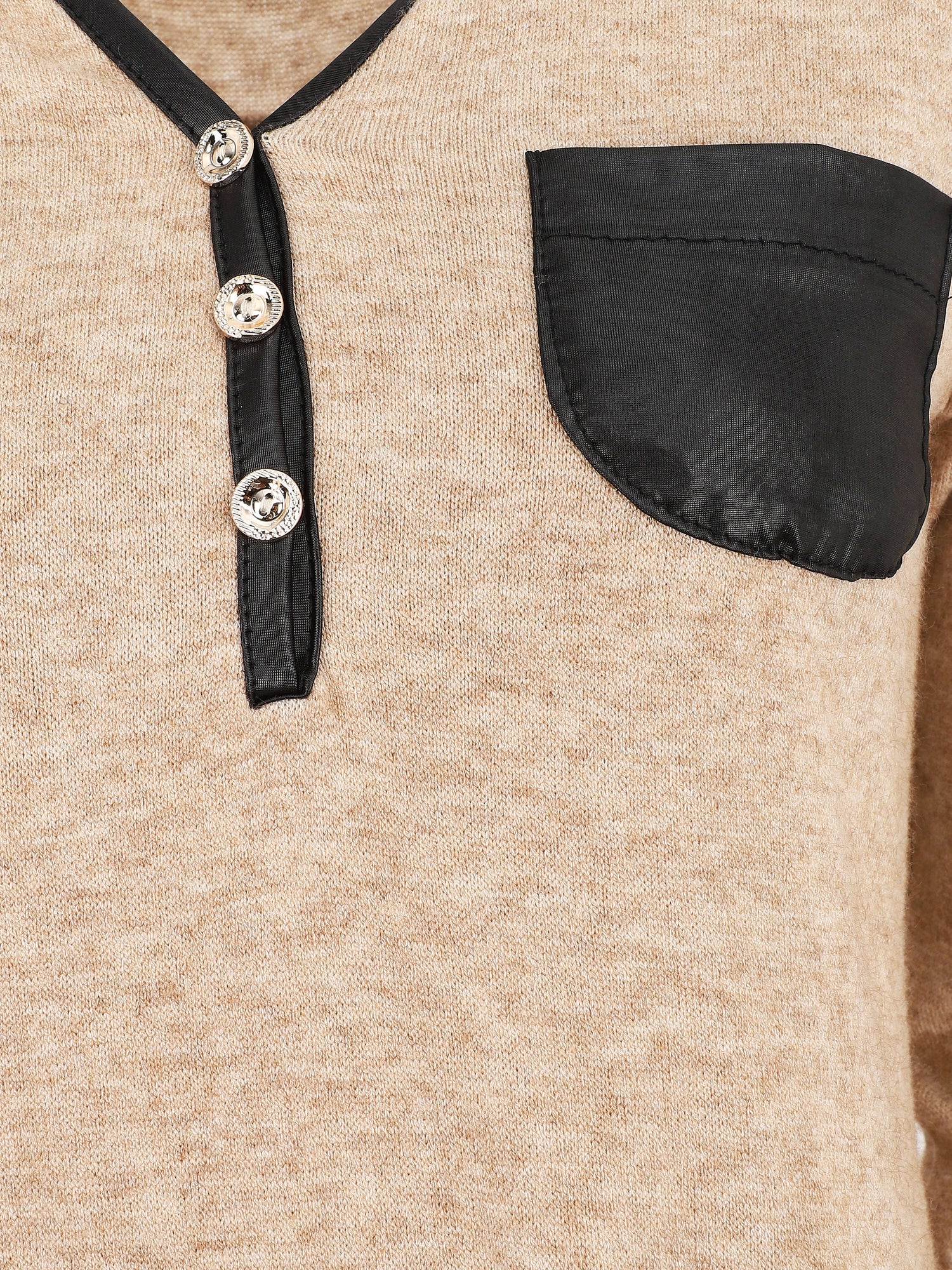 Pull fin droit à poche plaquée - Beige - 3