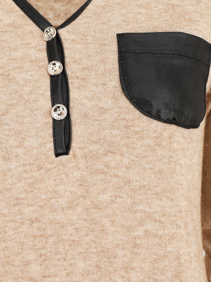 Pull fin droit à poche plaquée - Beige - 3
