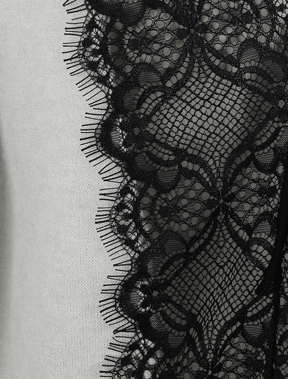 Pull droit à dos en dentelle - Gris clair - 3