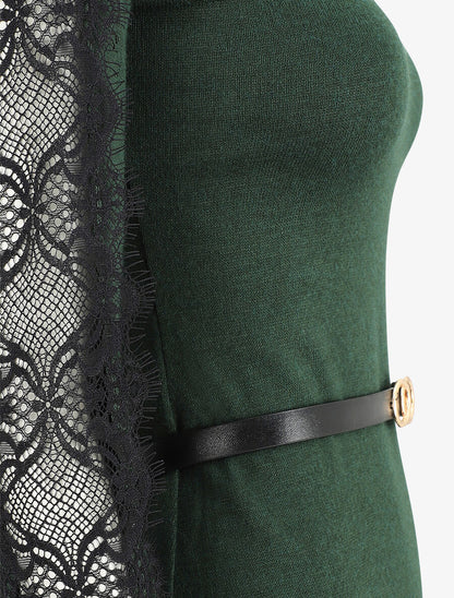 Robe pull courte à manches dentelle - Vert - 3
