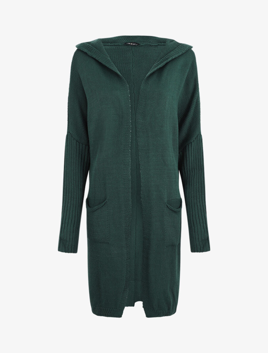 Gilet mi-long à capuche - Vert sapin - 1
