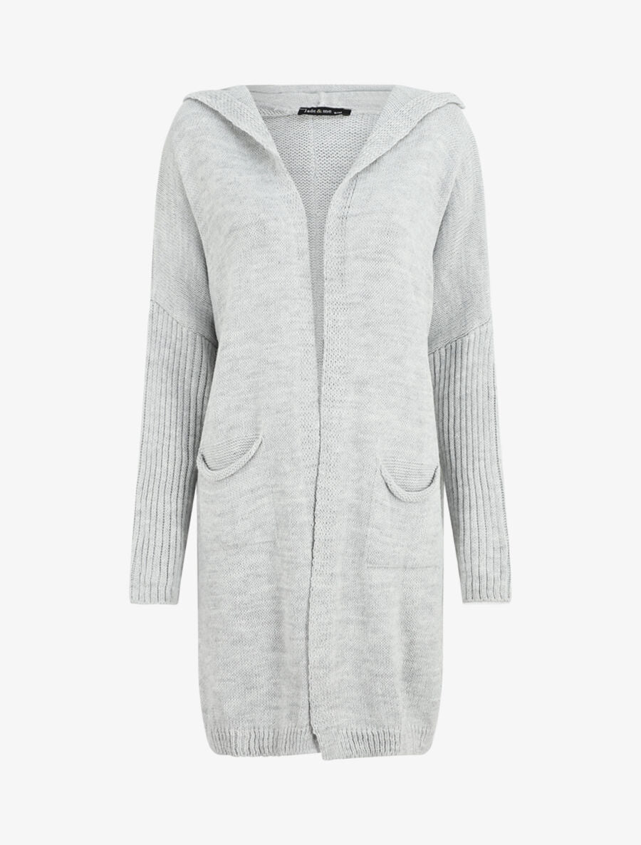 Gilet mi-long à capuche - Gris - 4