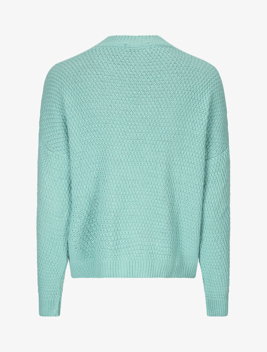 Pull torsadé et bords côtelés - Turquoise - 2