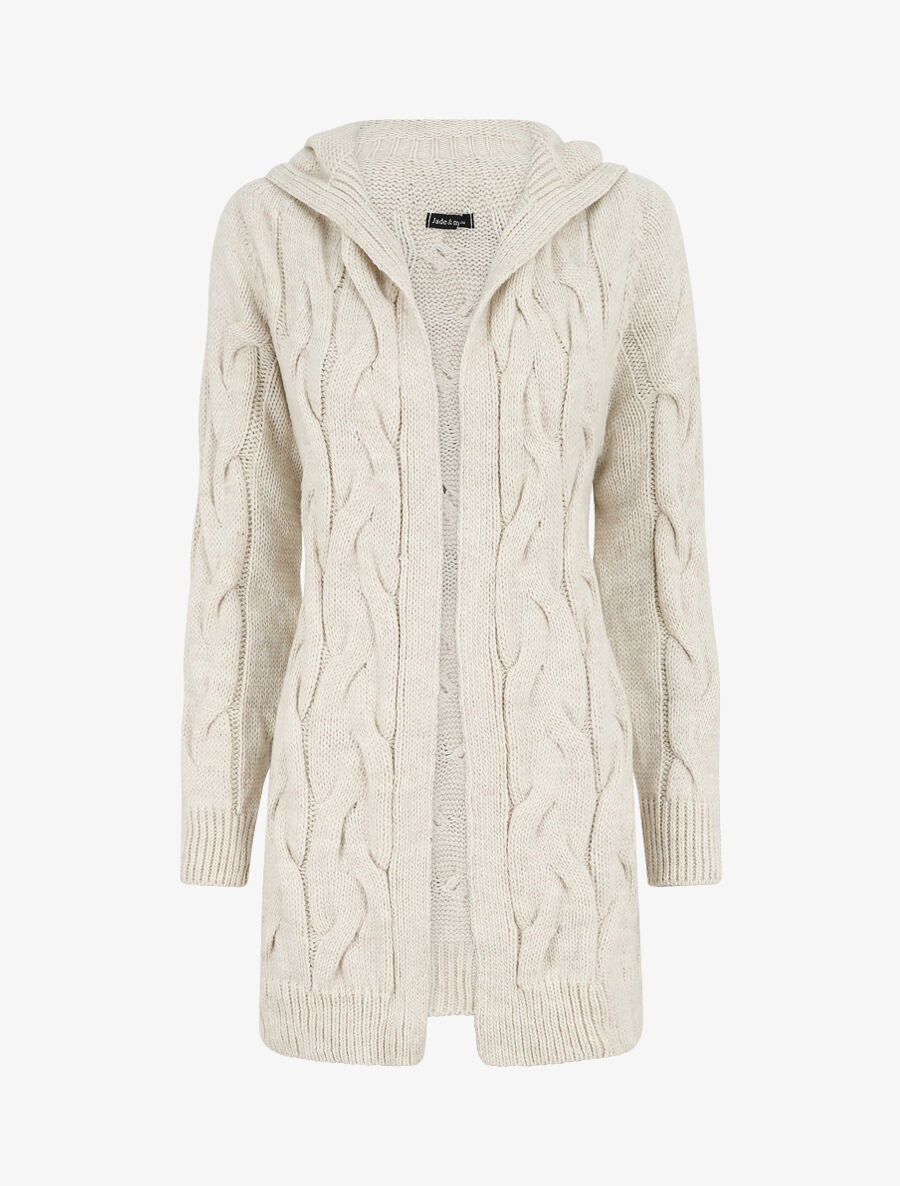Gilet mi-long à capuche - Beige - 1