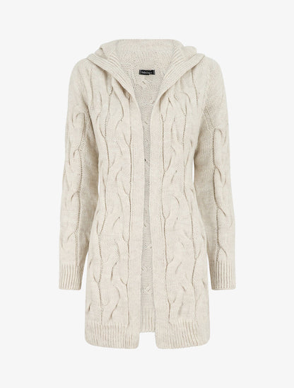 Gilet mi-long à capuche - Beige - 1