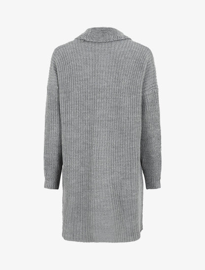 Gilet long ouvert à col rabat - Gris - 2