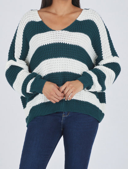 Pull rayé ample - Bleu canard - 4