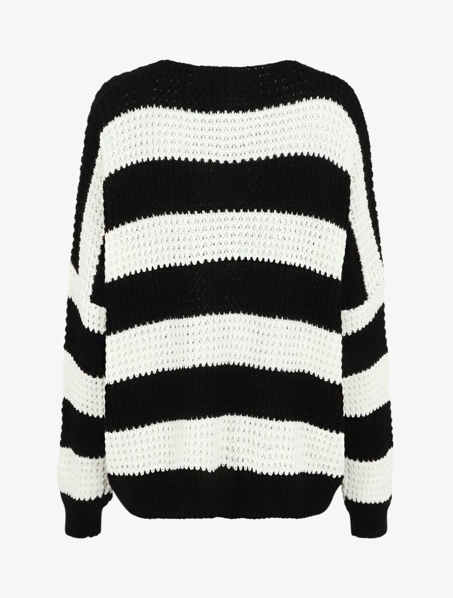 Pull rayé ample - Noir - 2