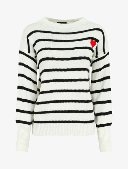 Pull rayé à coeur - Blanc - 5