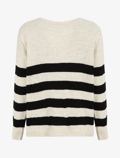 Pull ajourée à rayures - Noir/beige - 2