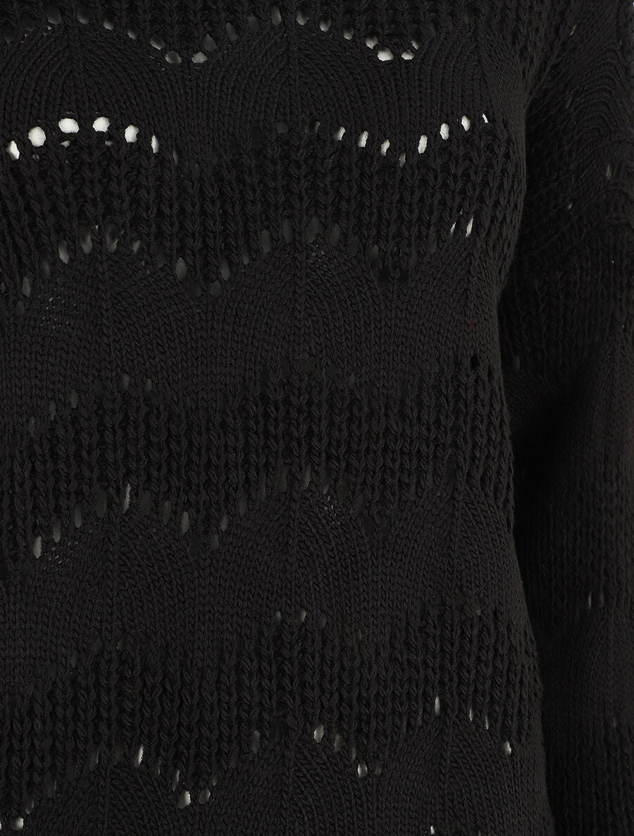 Pull droit uni en maille ajourée - Noir - 3
