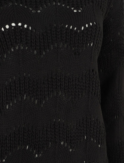 Pull droit uni en maille ajourée - Noir - 3