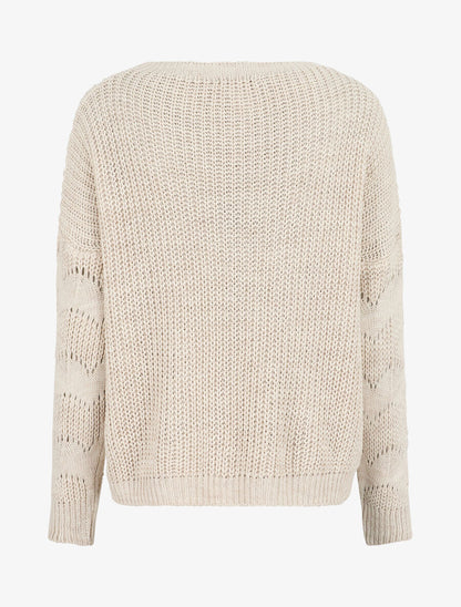 Pull droit uni en maille ajourée - Beige - 2