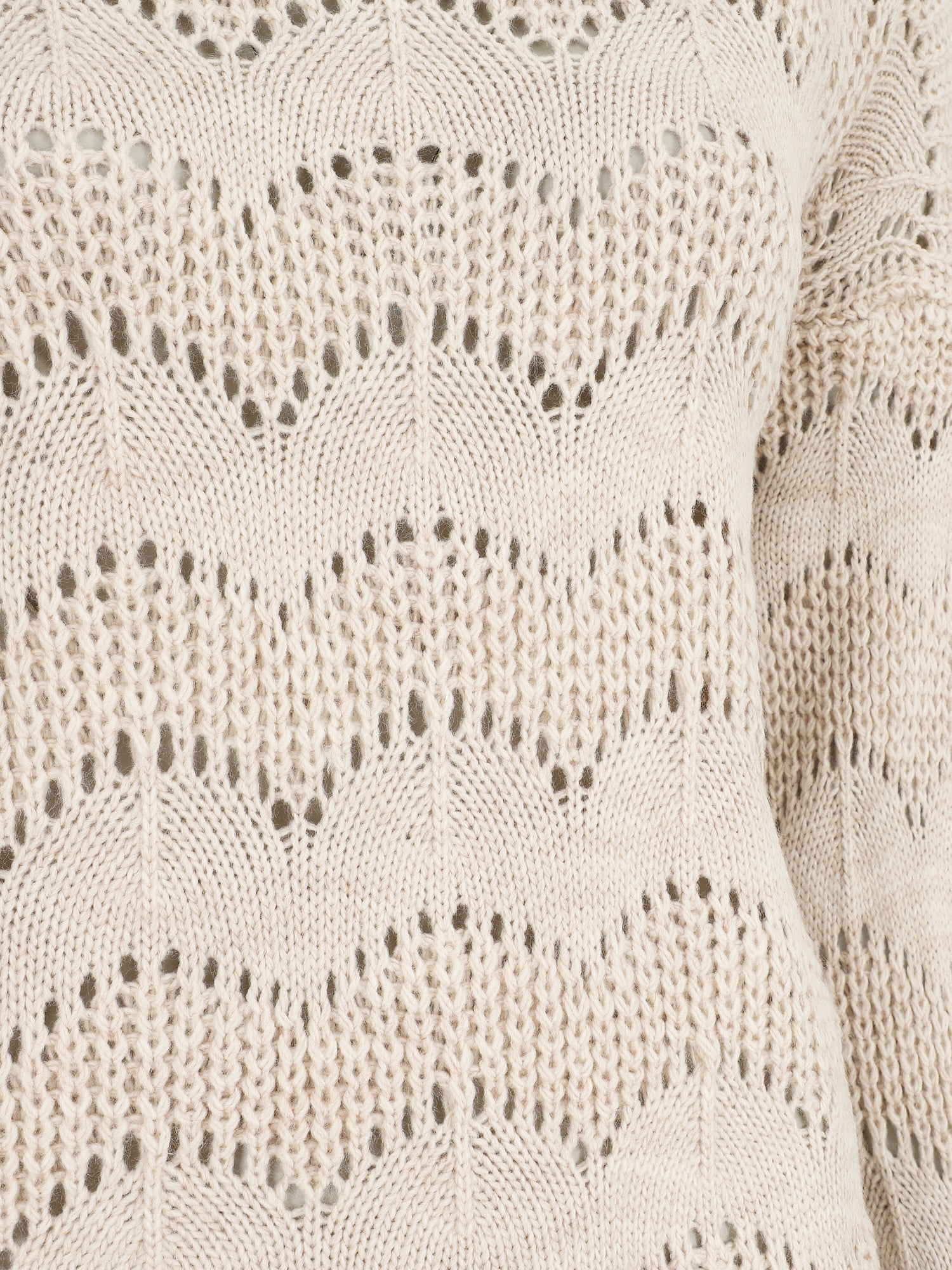 Pull droit uni en maille ajourée - Beige - 3