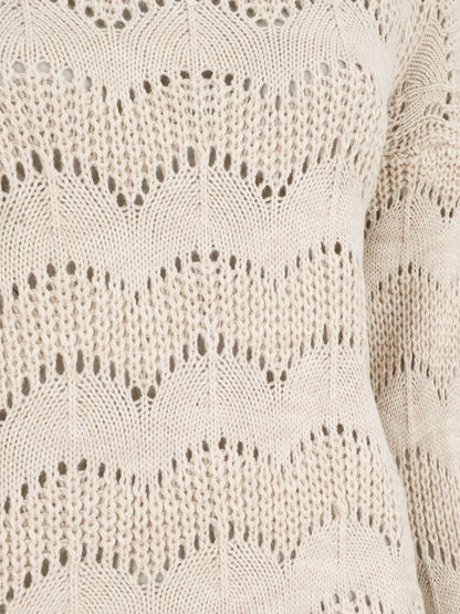 Pull droit uni en maille ajourée - Beige - 3