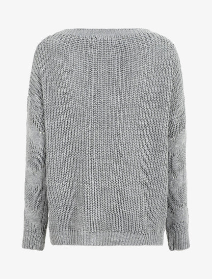 Pull droit uni en maille ajourée - Gris - 2