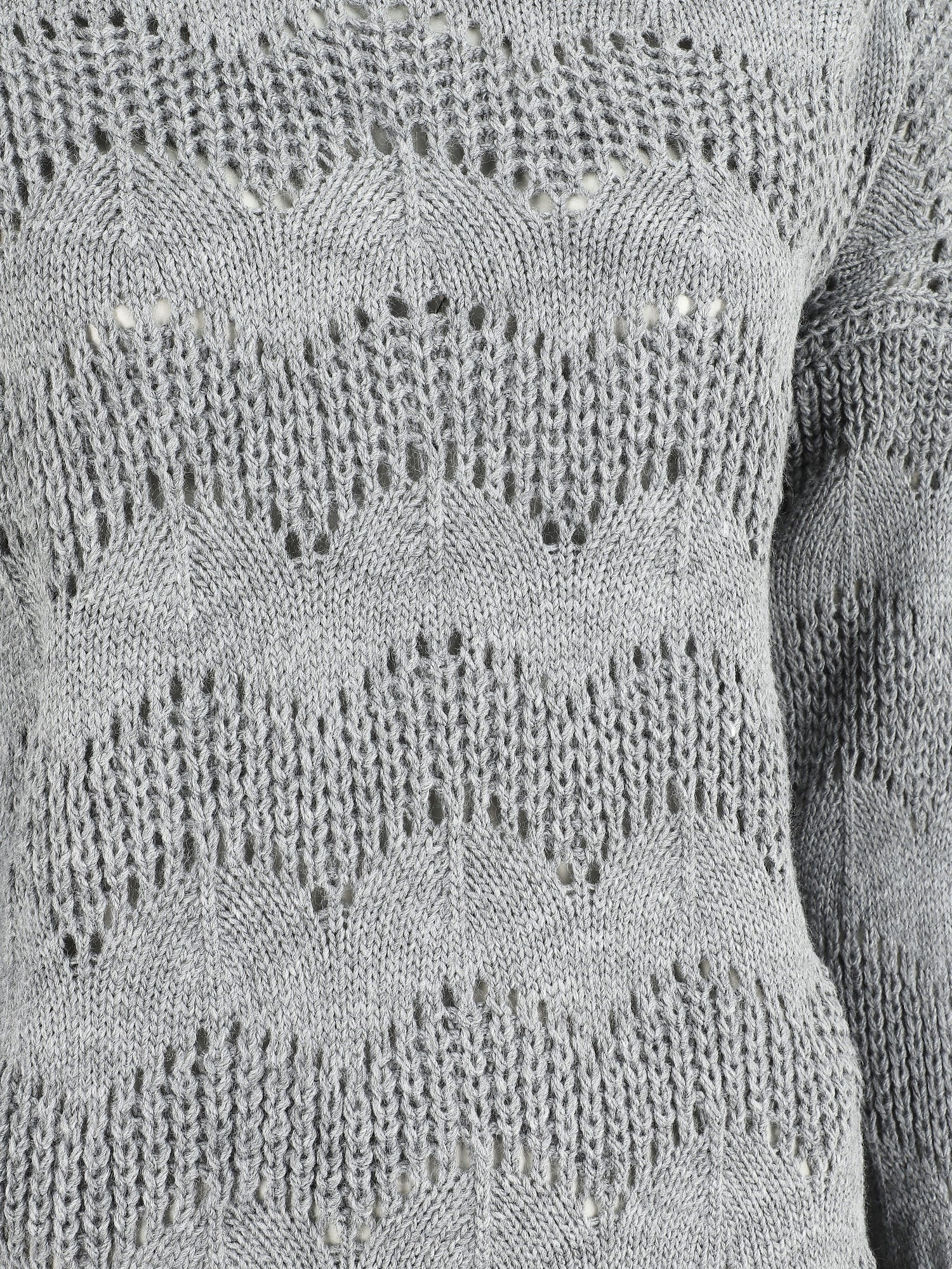 Pull droit uni en maille ajourée - Gris - 3