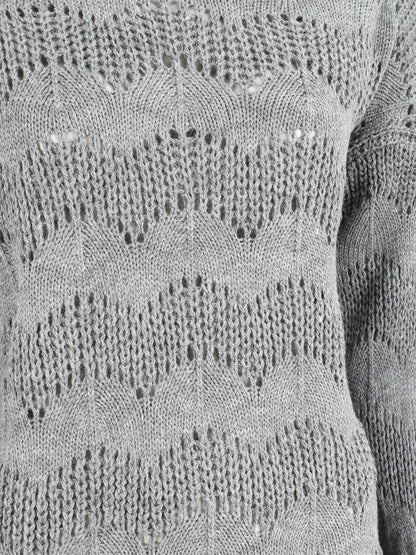 Pull droit uni en maille ajourée - Gris - 3