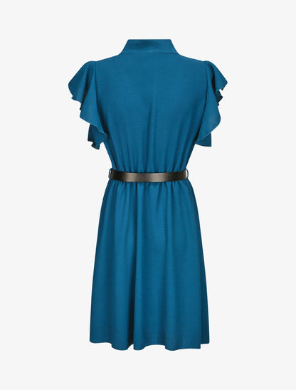 Robe à col lavallière et mancherons volantés - Bleu canard - 2