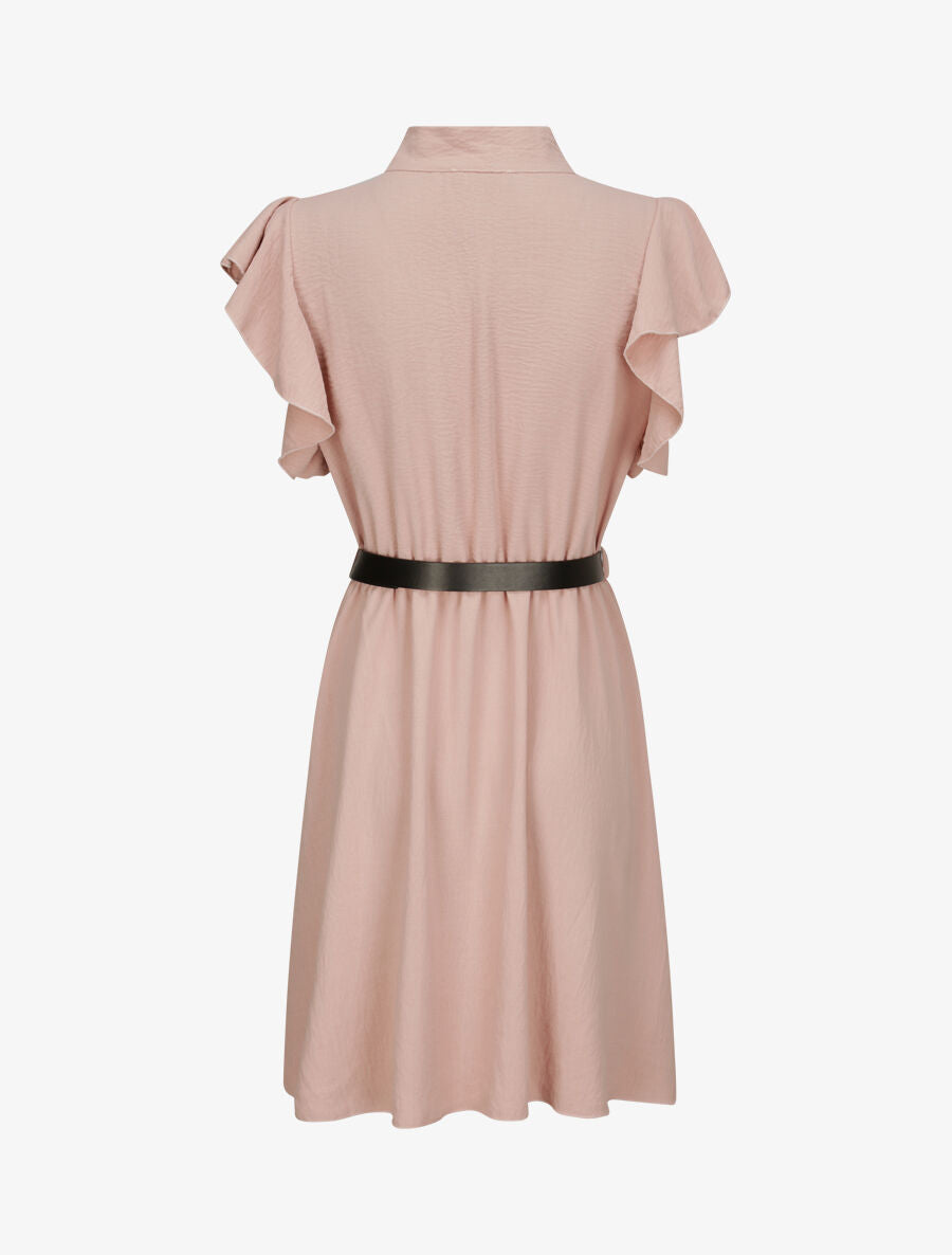 Robe à col lavallière et mancherons volantés - Rose poudré - 2