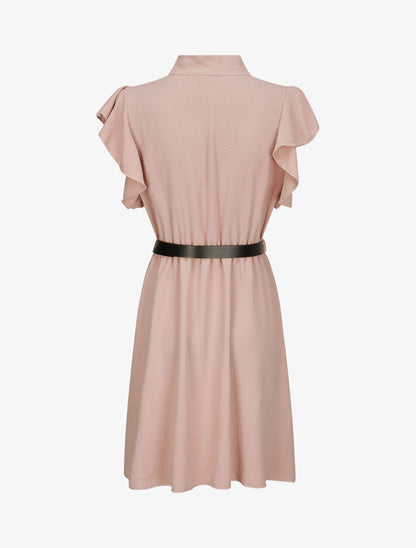 Robe à col lavallière et mancherons volantés - Rose poudré - 2