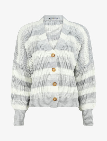 Cardigan à rayures et bords côtelés - Gris - 5